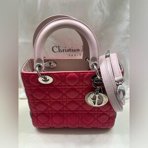 SOLD Lambskin Can age Medium Tri Color Lady Dior Fuchsia With Strap